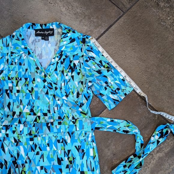Sandra Angelozzi Wrap Dress Belted Midi Length Multiprint Size S Blue Te… - Picture 10 of 11